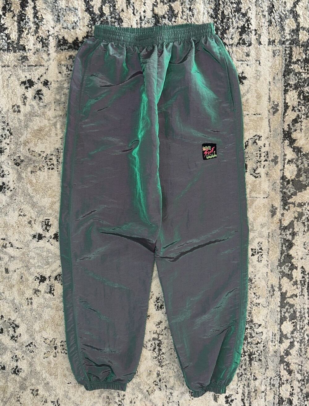 Vintage 90s Surf Style Windbreaker Pants Iridescent Gray Green Size Large Retro